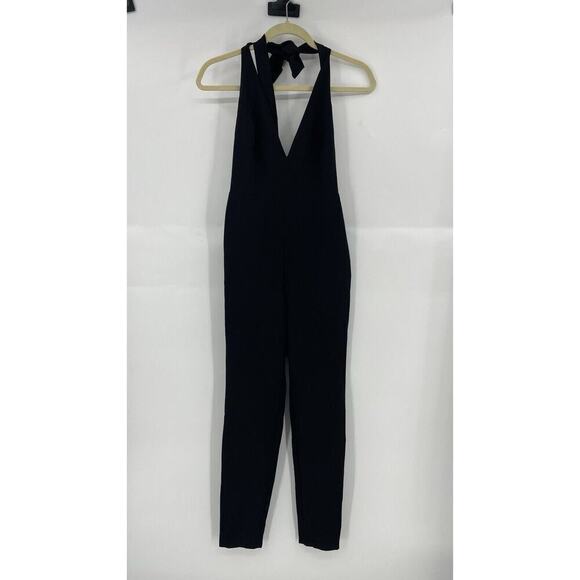 NBD Jumpsuit Women's Small Black Regular Fit Back Zip Halter Neck Straight Leg - Picture 1 of 10